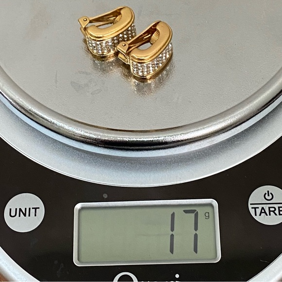 Vintage CHRISTIAN DIOR Goldtone Clear Pave Crystal Half Hoop Clip Earrings 17g - Picture 12 of 16